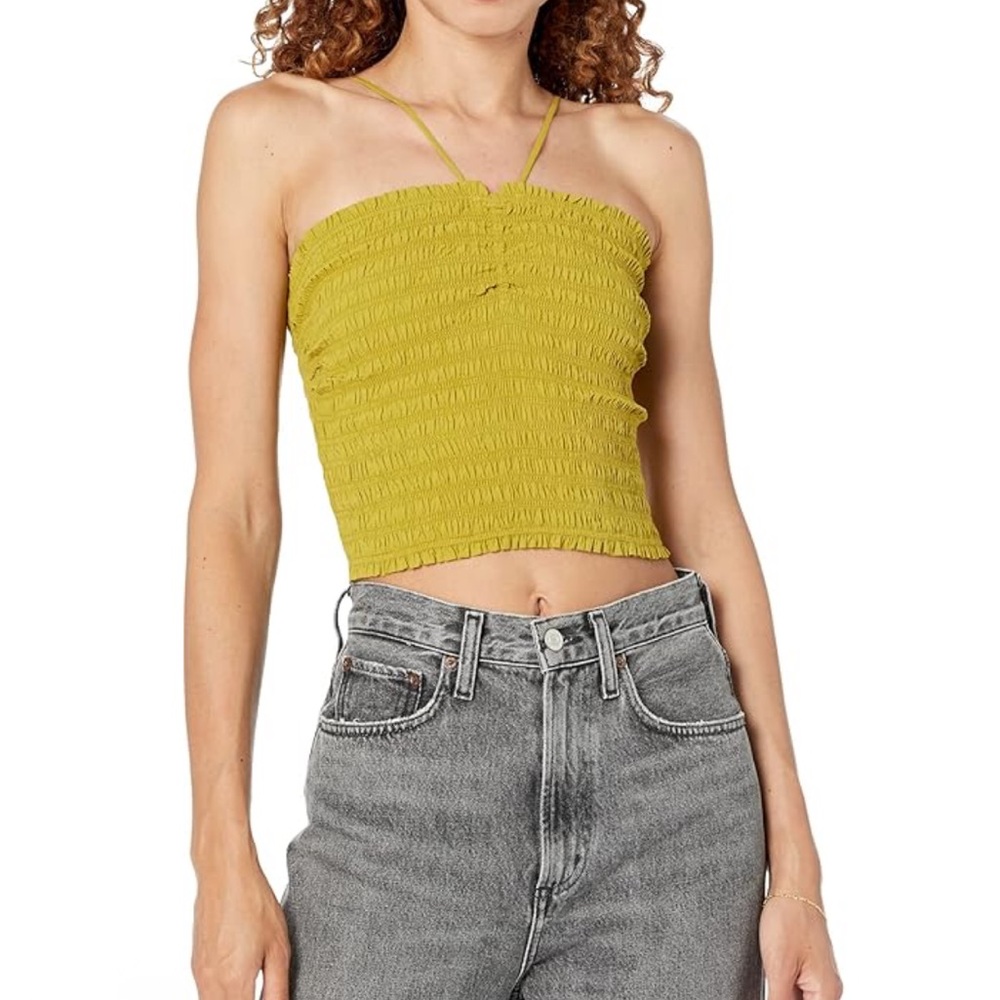 Madewell Poplin Smocked Halter Crop Top